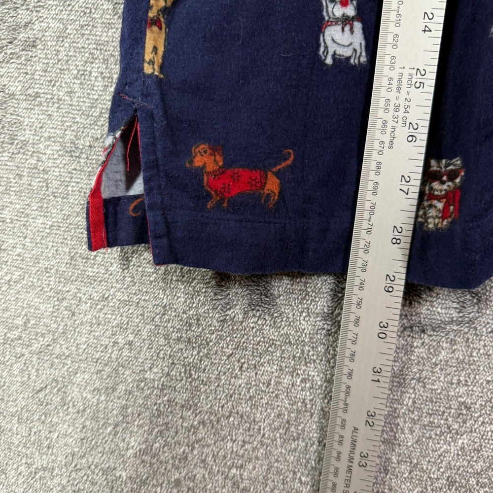 PajamaGram Pajama Set Womens Medium Christmas Dog Navy Blue Cotton Flannel - Picture 6 of 10